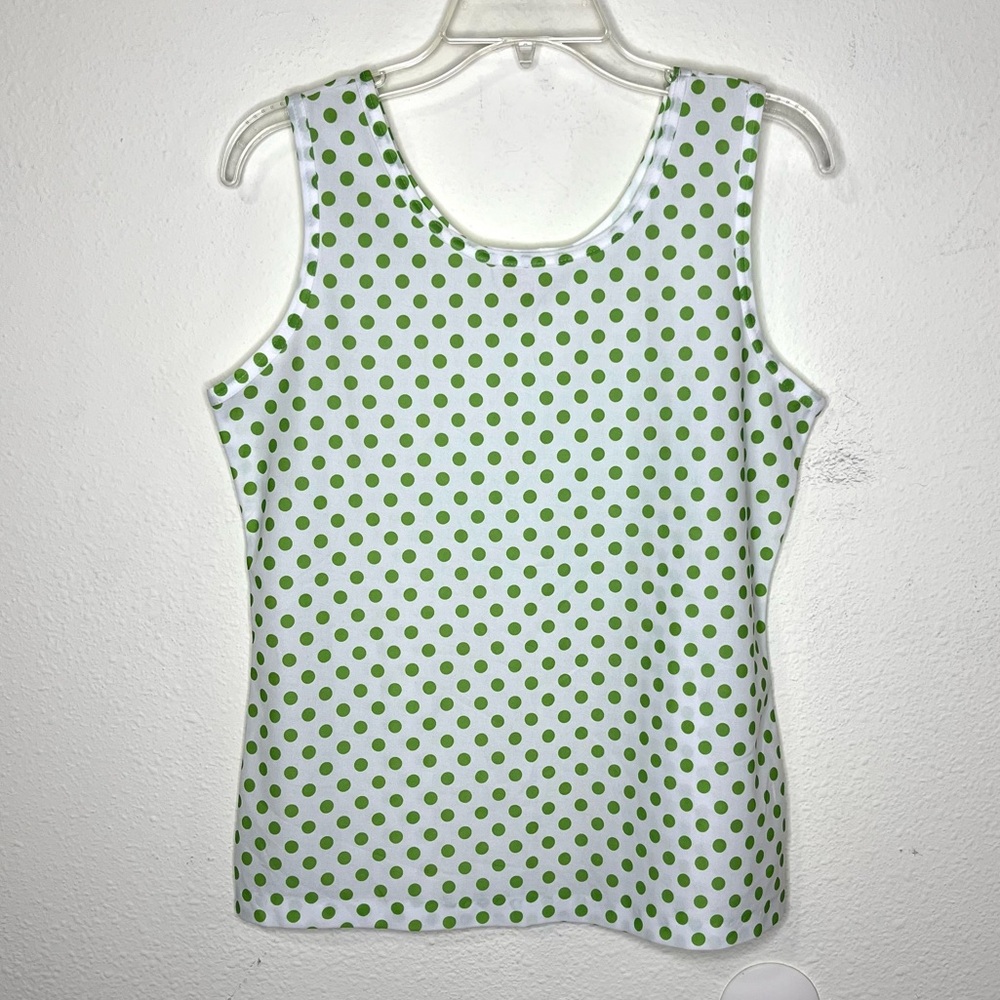 Vintage green white polka dot tank top sleeveless JCPenny Sz 12 70s 80s